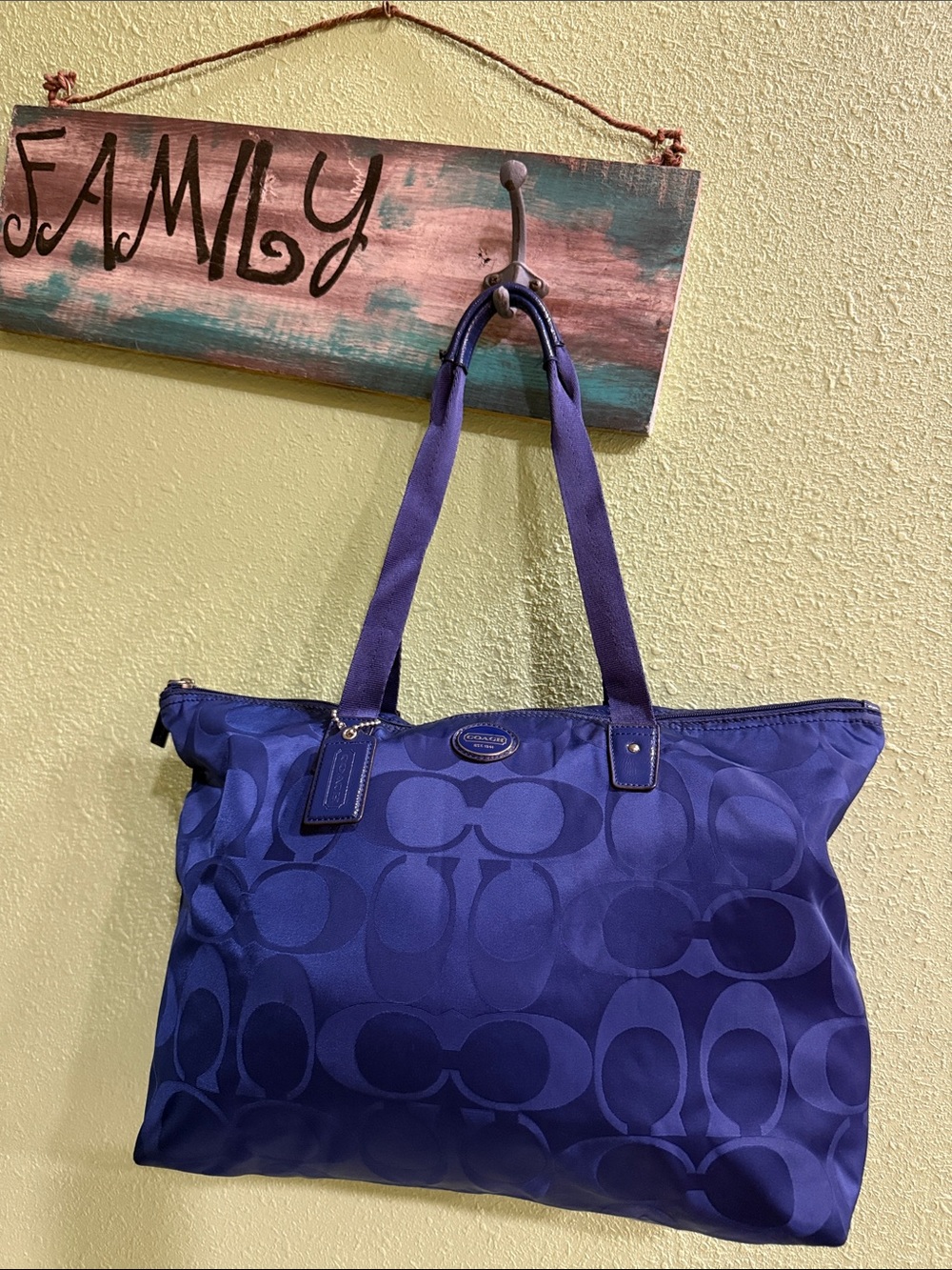 Coach Cobalt Blue Nylon Travel /Weekend Signature Tote